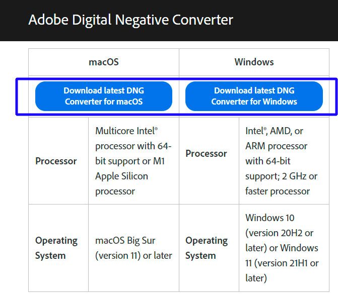 Télécharger Adobe DNG Converter..