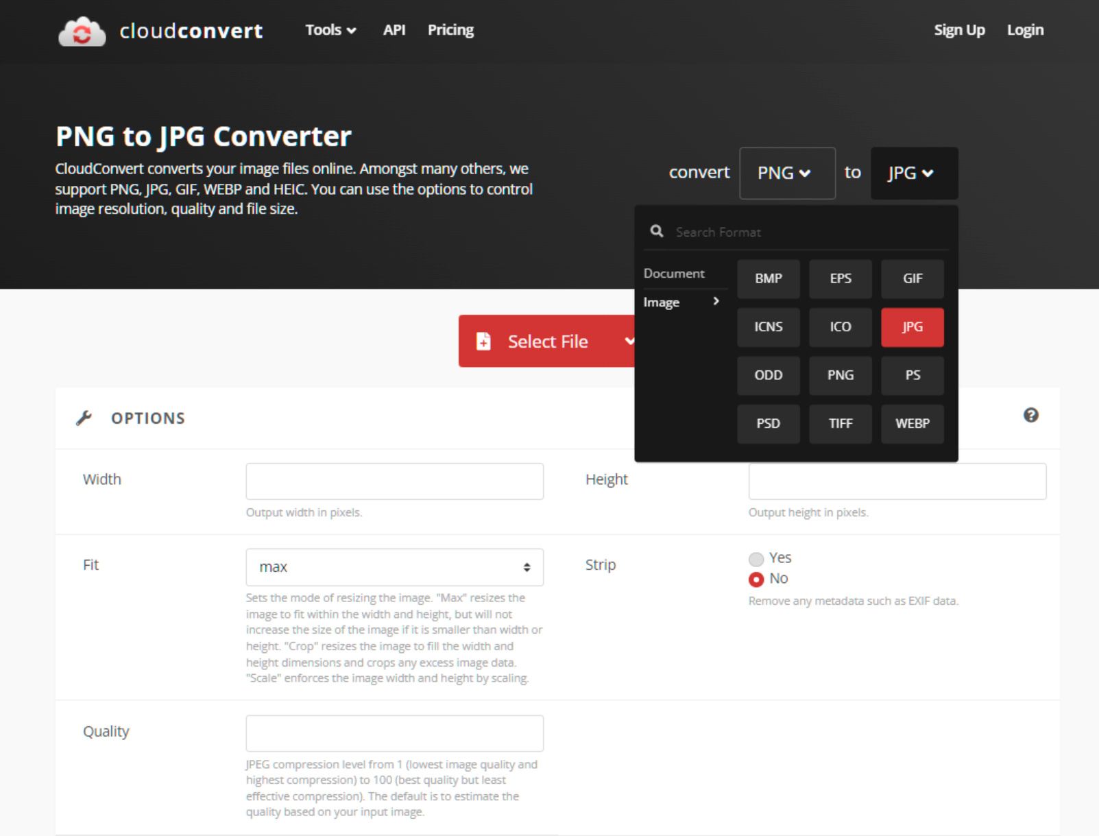 Convertir PNG en JPG en ligne..