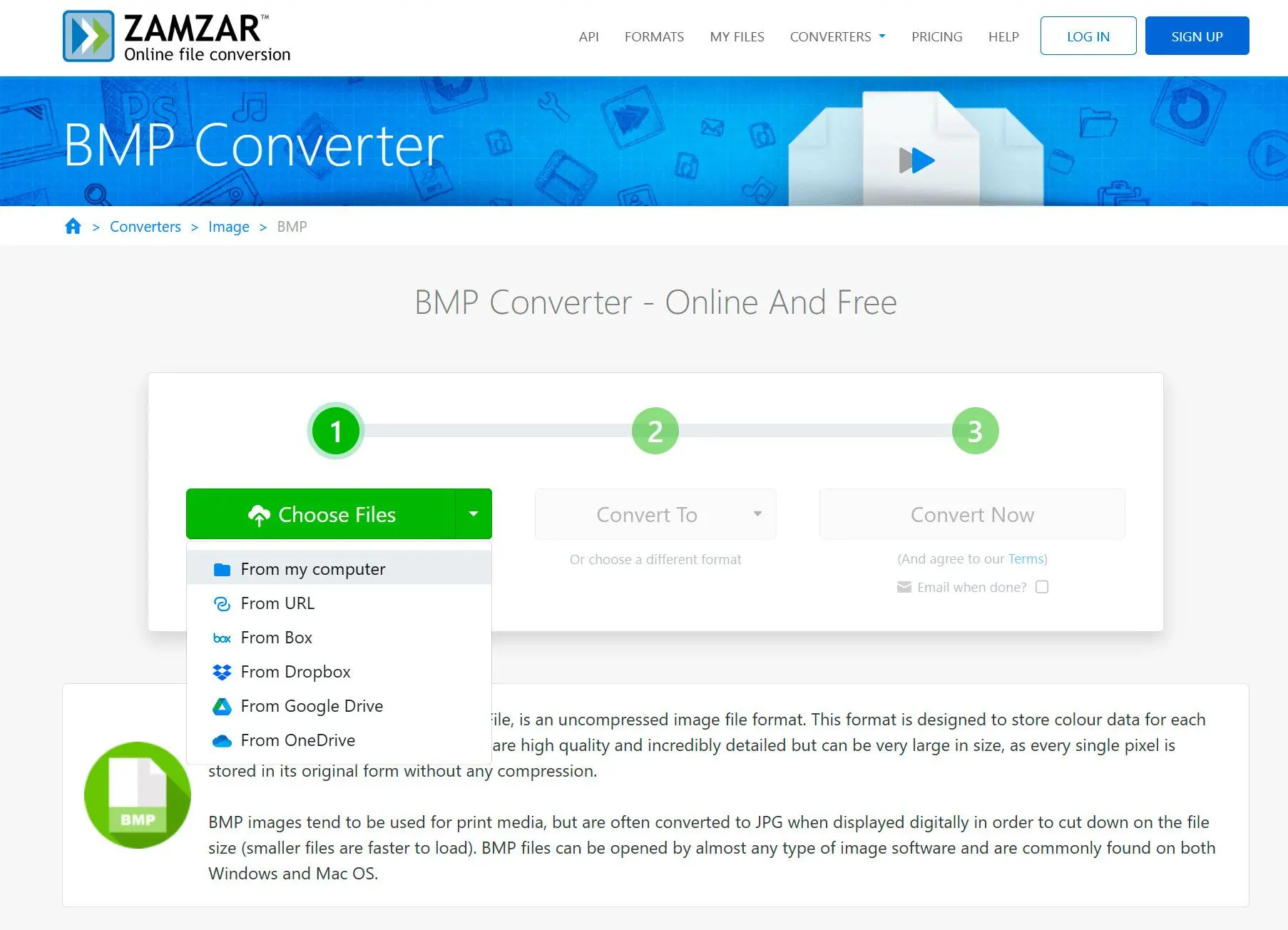 Zamzar bmp vers jpeg convertisseur en ligne..