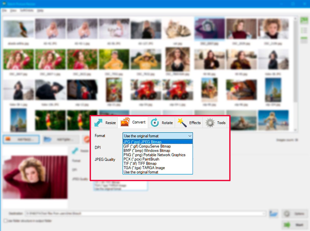 Choose jpg as output format..