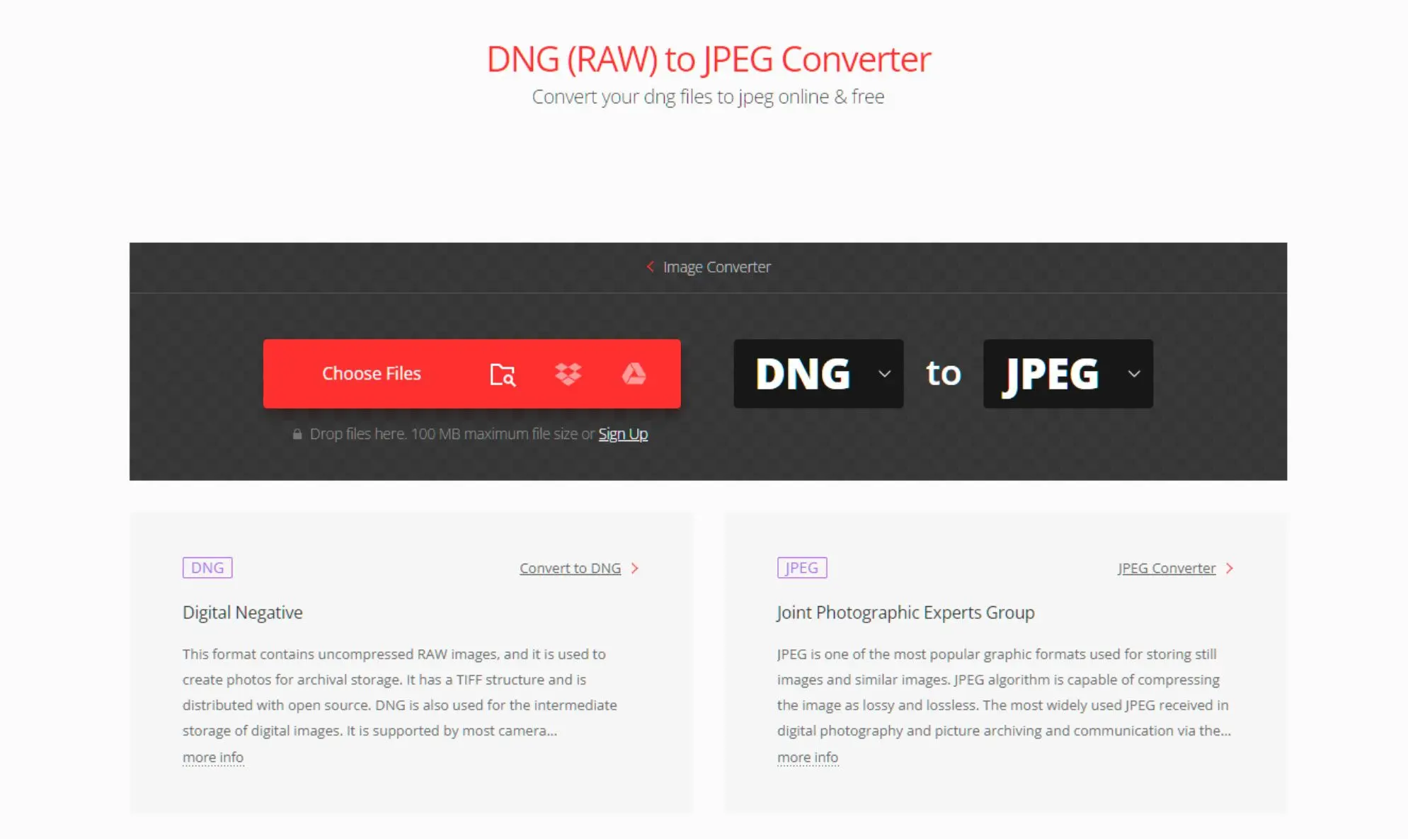Application gratuite de conversion DNG en JPEG..
