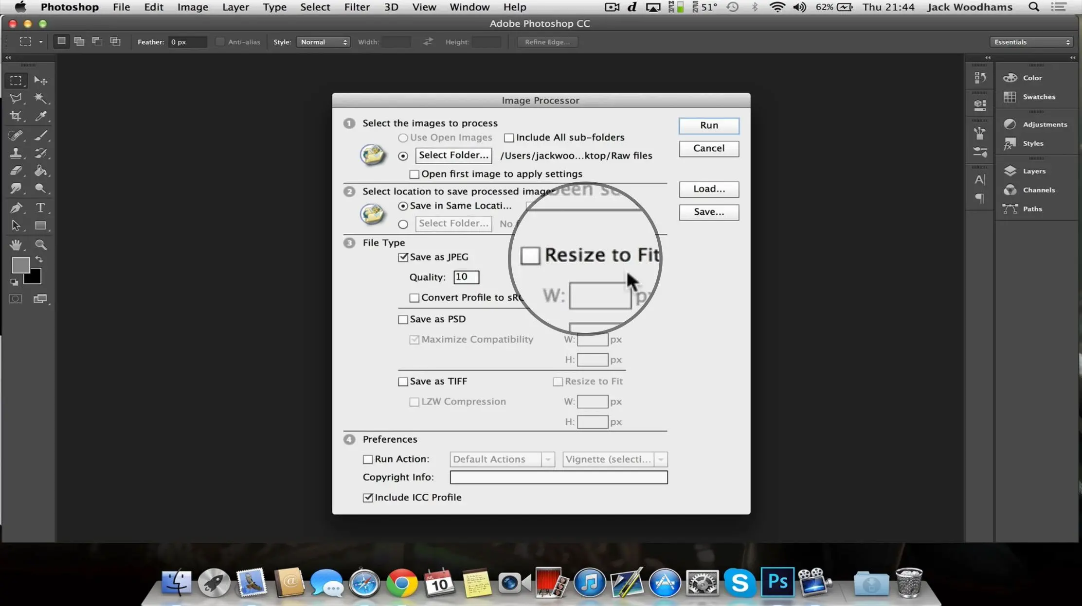 Convertir DNG en JPG dans Photoshop Mac..