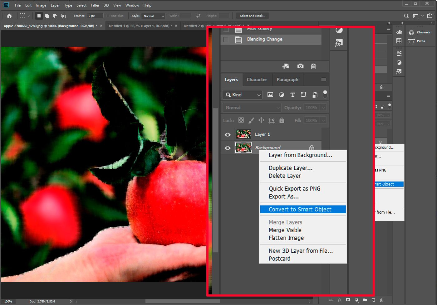 Photoshop convertir en objet dynamique..