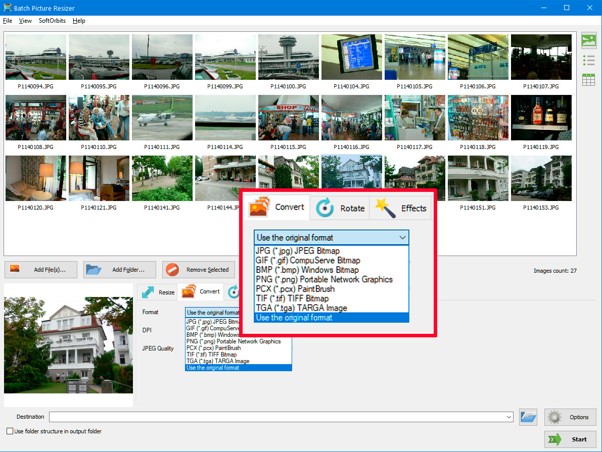 Choisir un format de sortie.