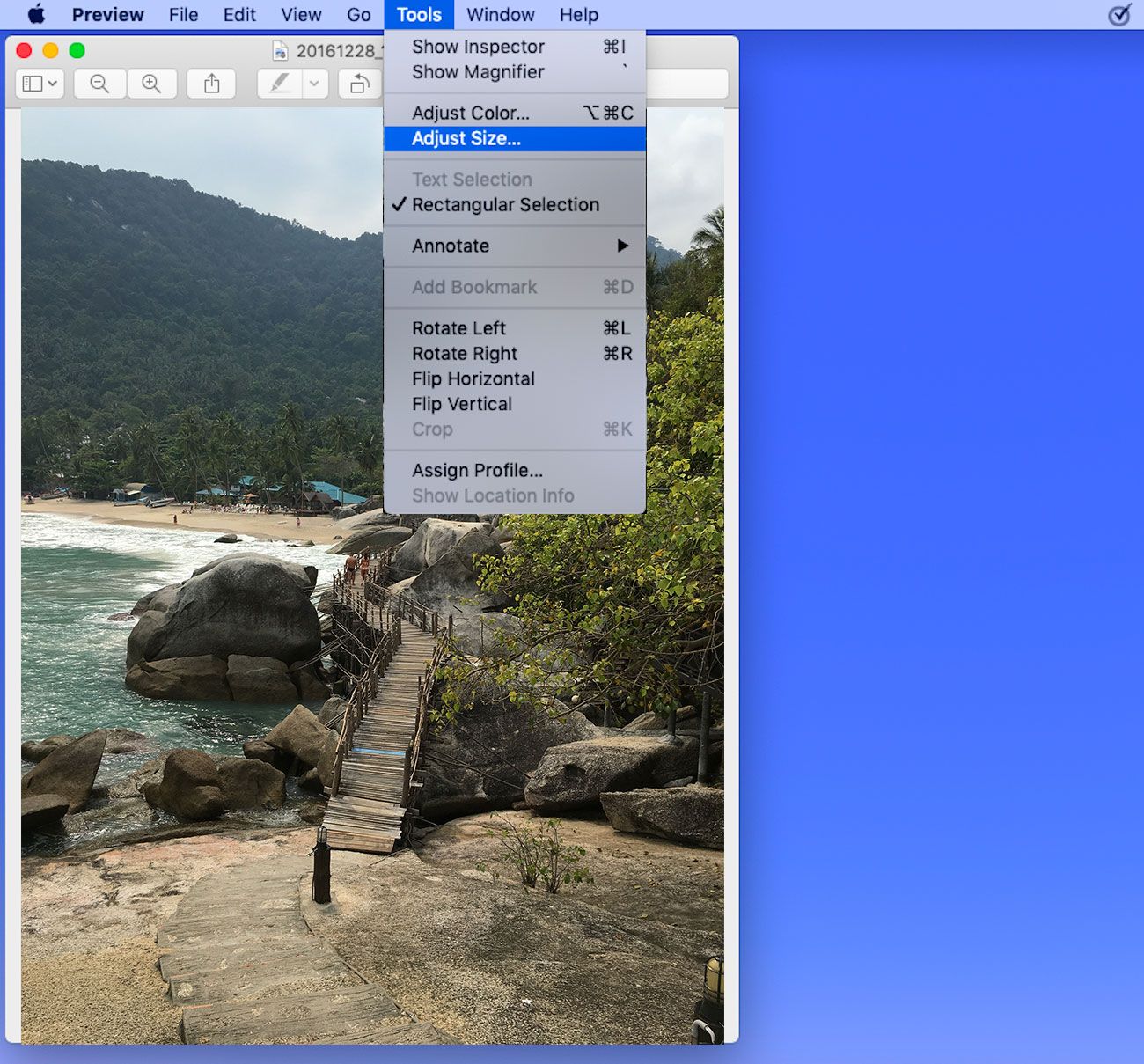 Ajuster la taille du fichier image sur MAC en MB ou KB..