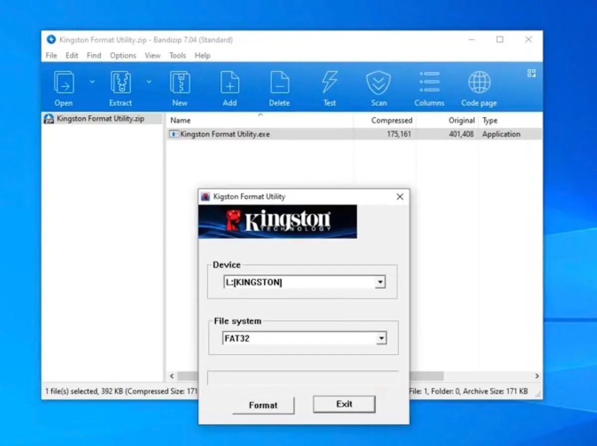 Outil de formatage Kingston USB..