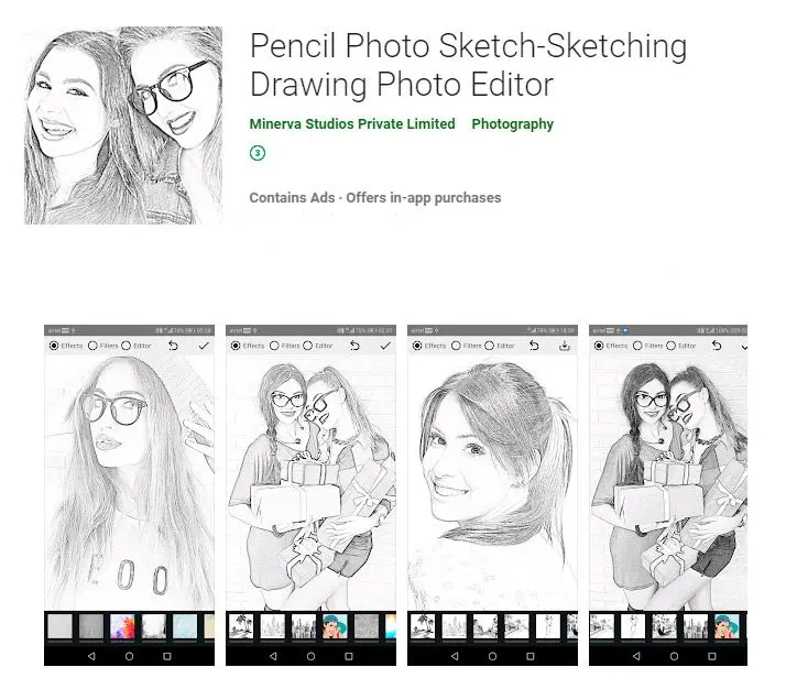 Application Éditeur de croquis photo au crayon..