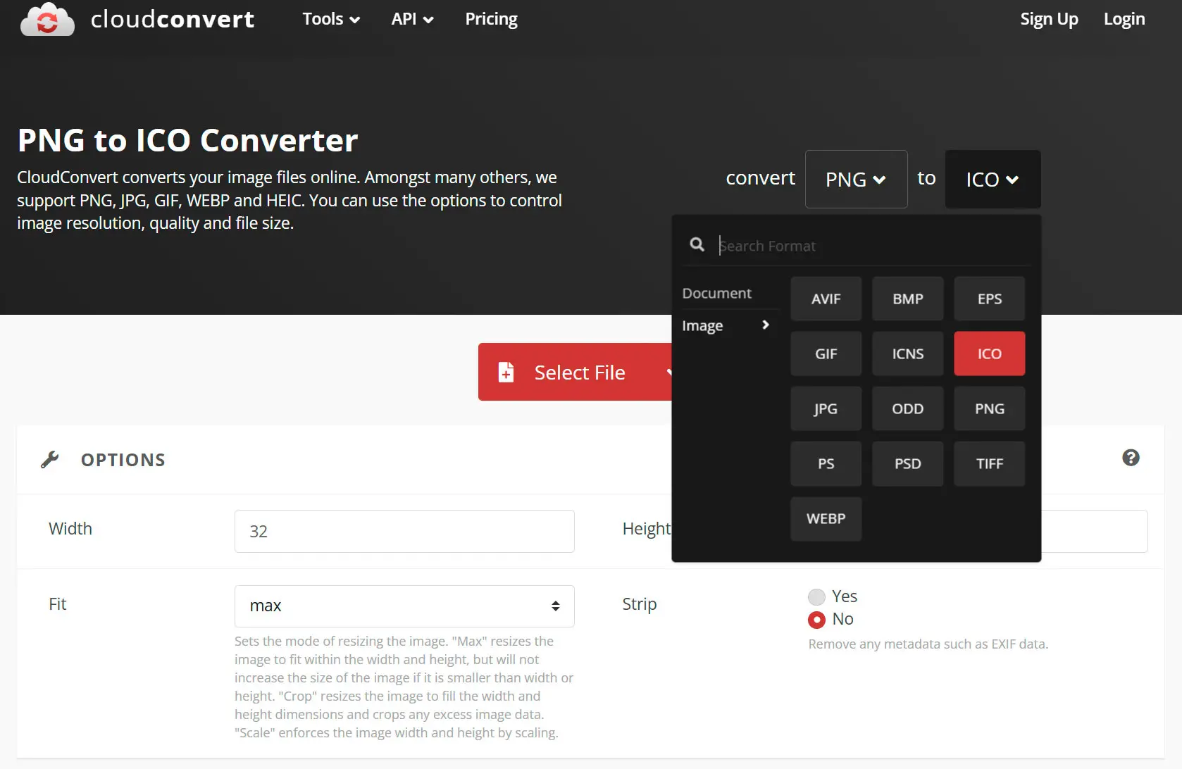CloudConvert : png vers icône..