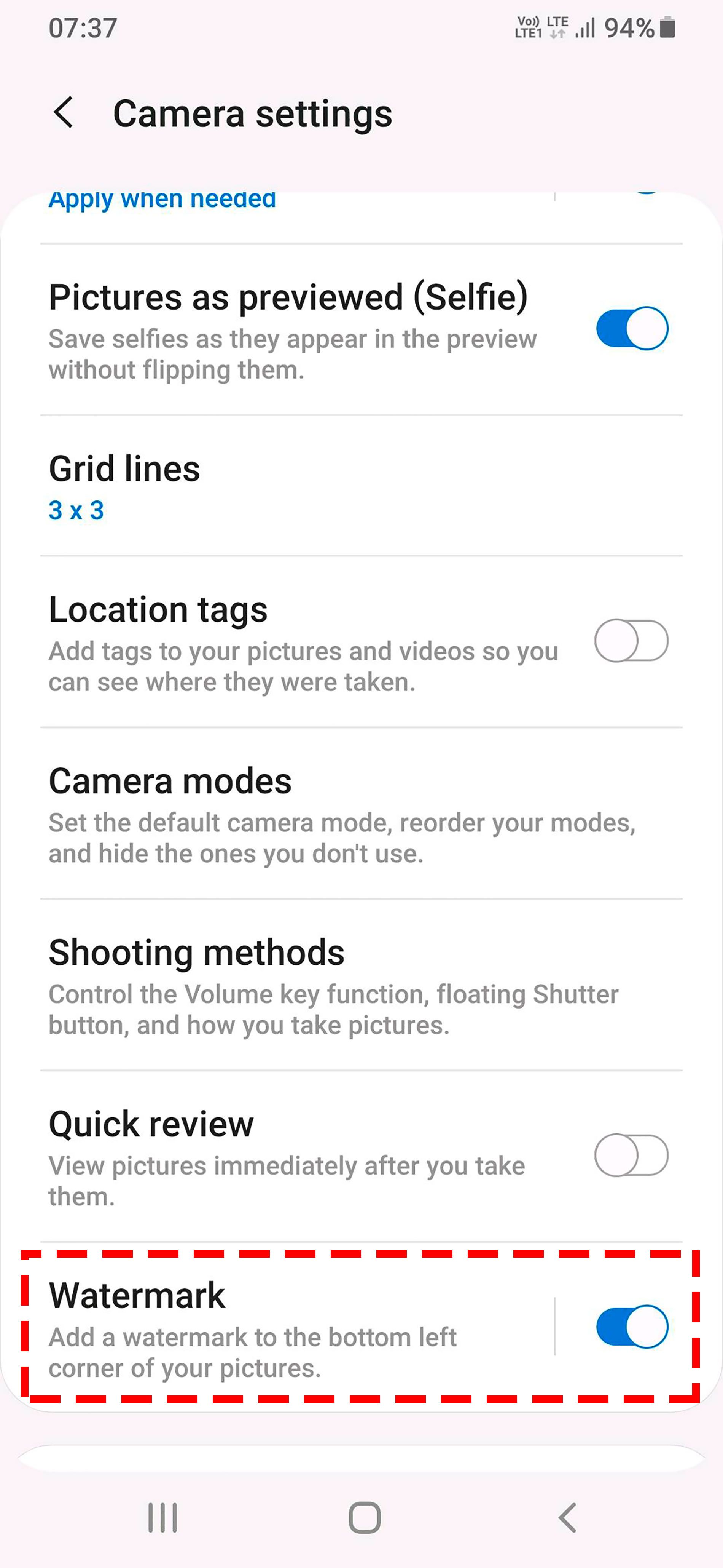 Désactiver le timbre horodateur sur Samsung Galaxy..