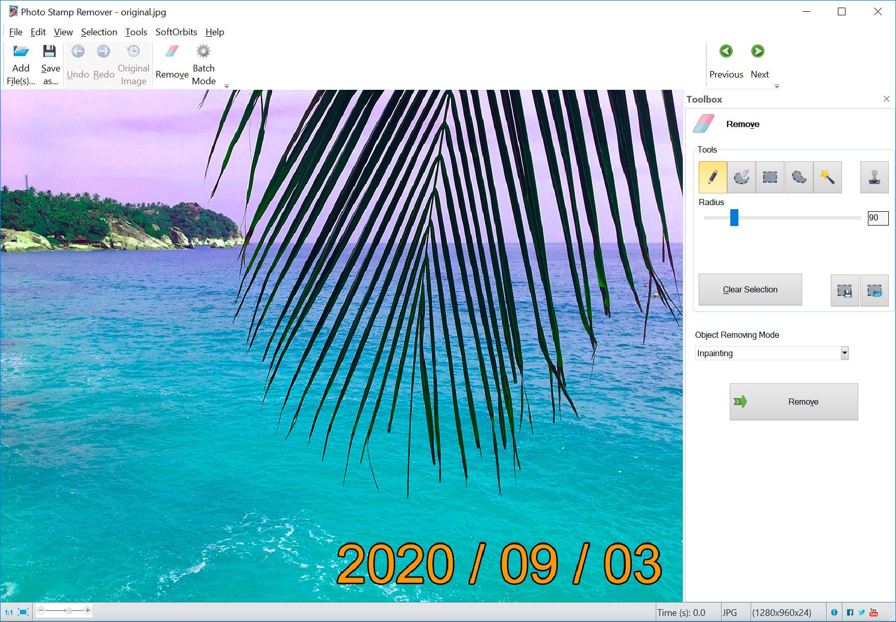 Logiciel pour enlever le timbre dateur des photos..