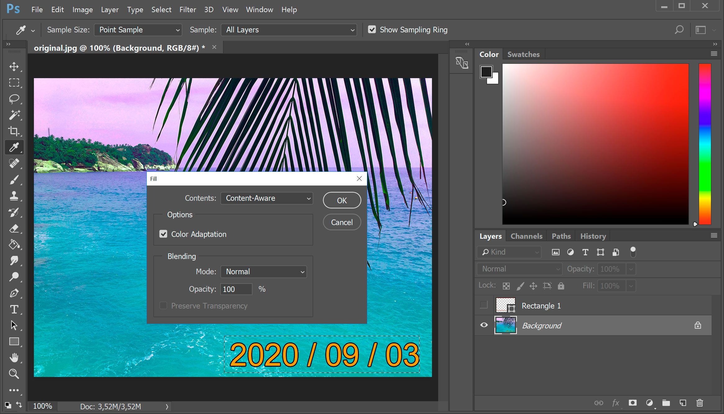 Suppression du timbre-dateur dans Photoshop à l
