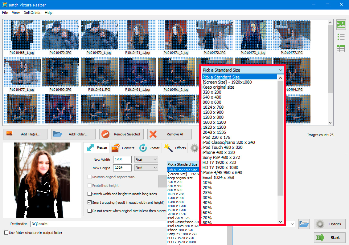 Sélectionner la taille de l