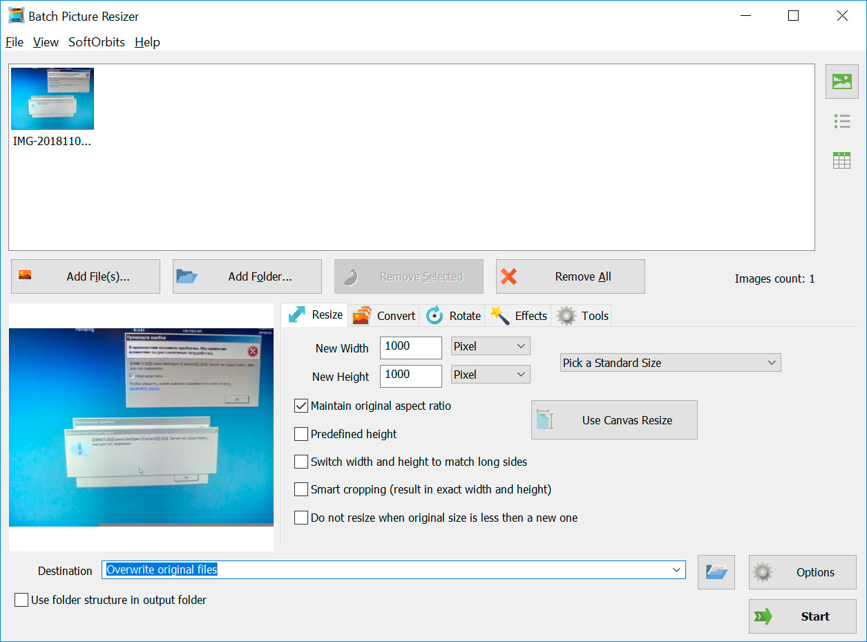 Application pour redimensionner plusieurs photos sous Windows 11.
