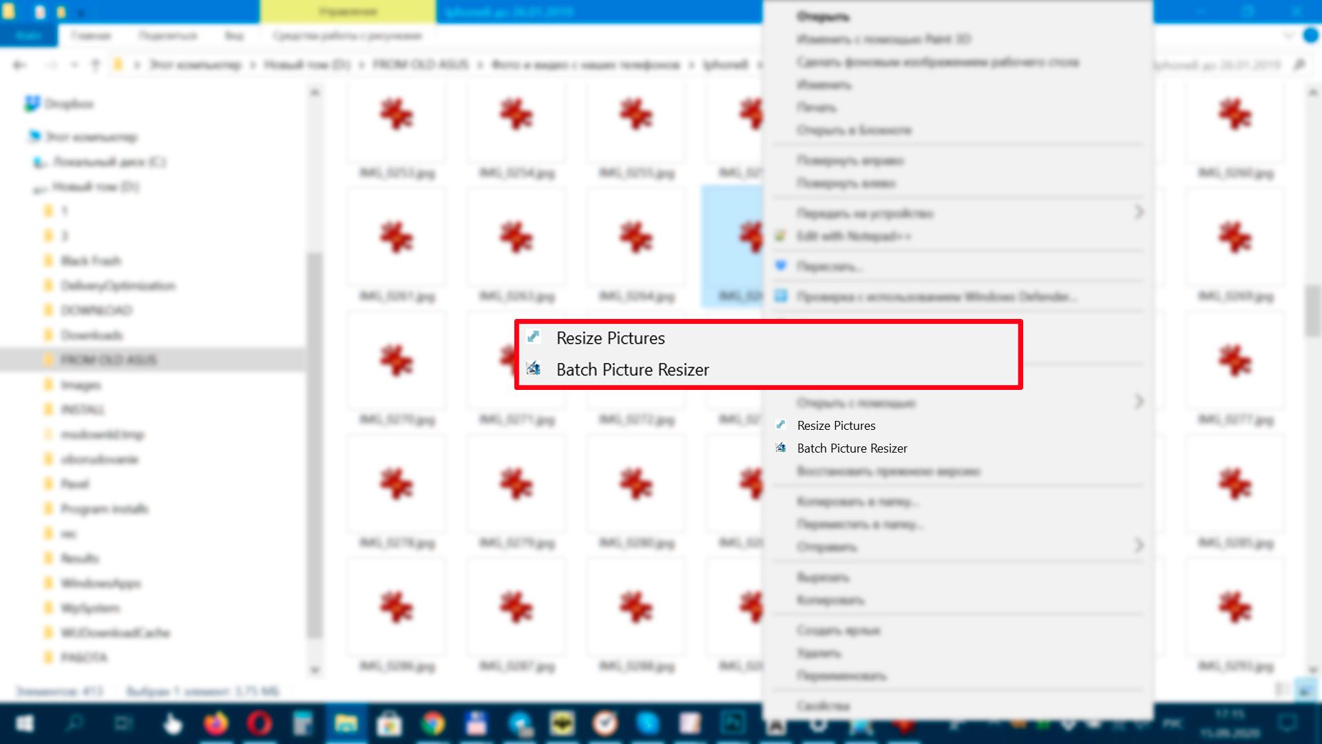 Options du menu contextuel pour redimensionner les images..