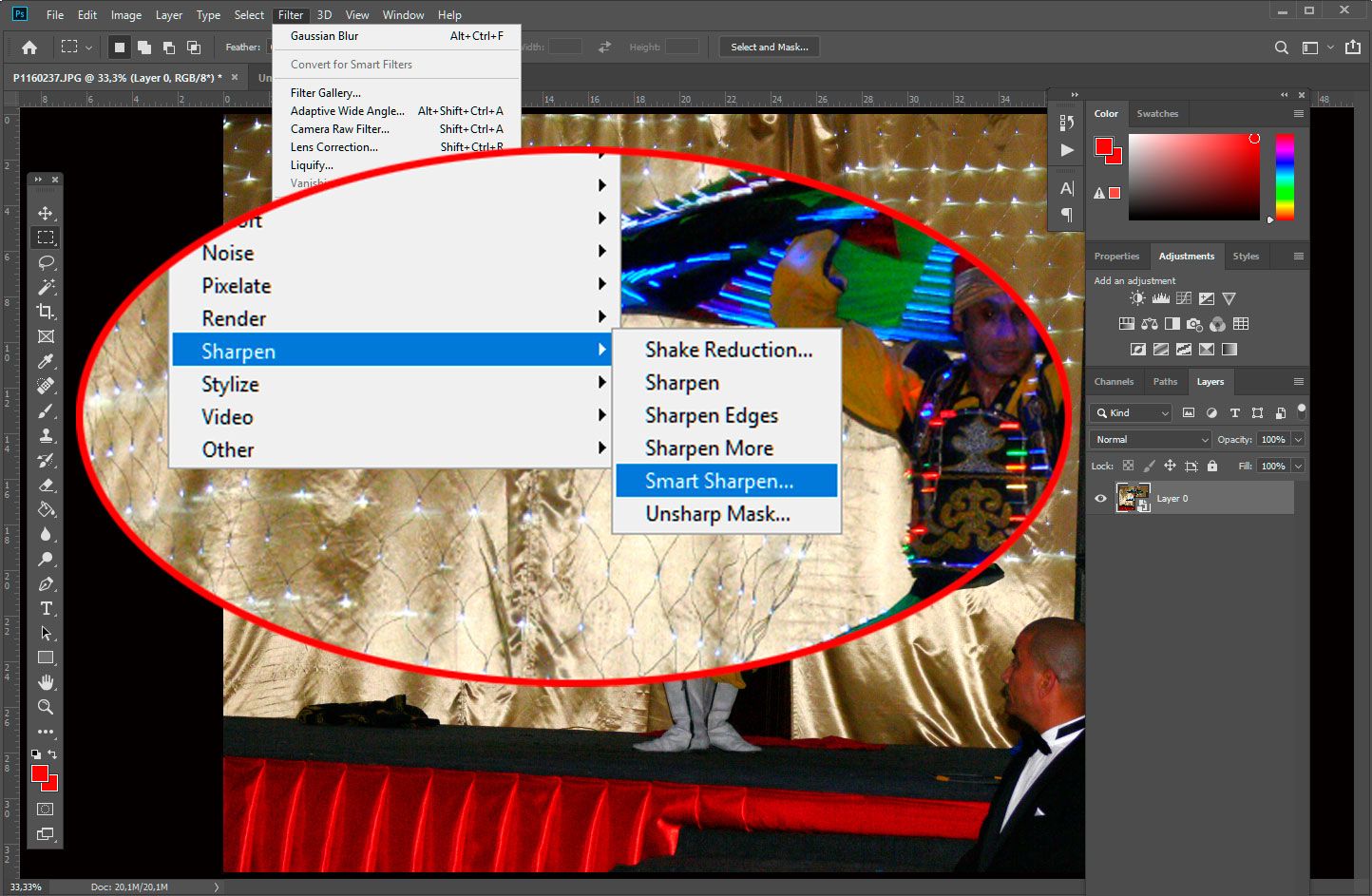 Ouvrez Smart Sharpen dans Photoshop..