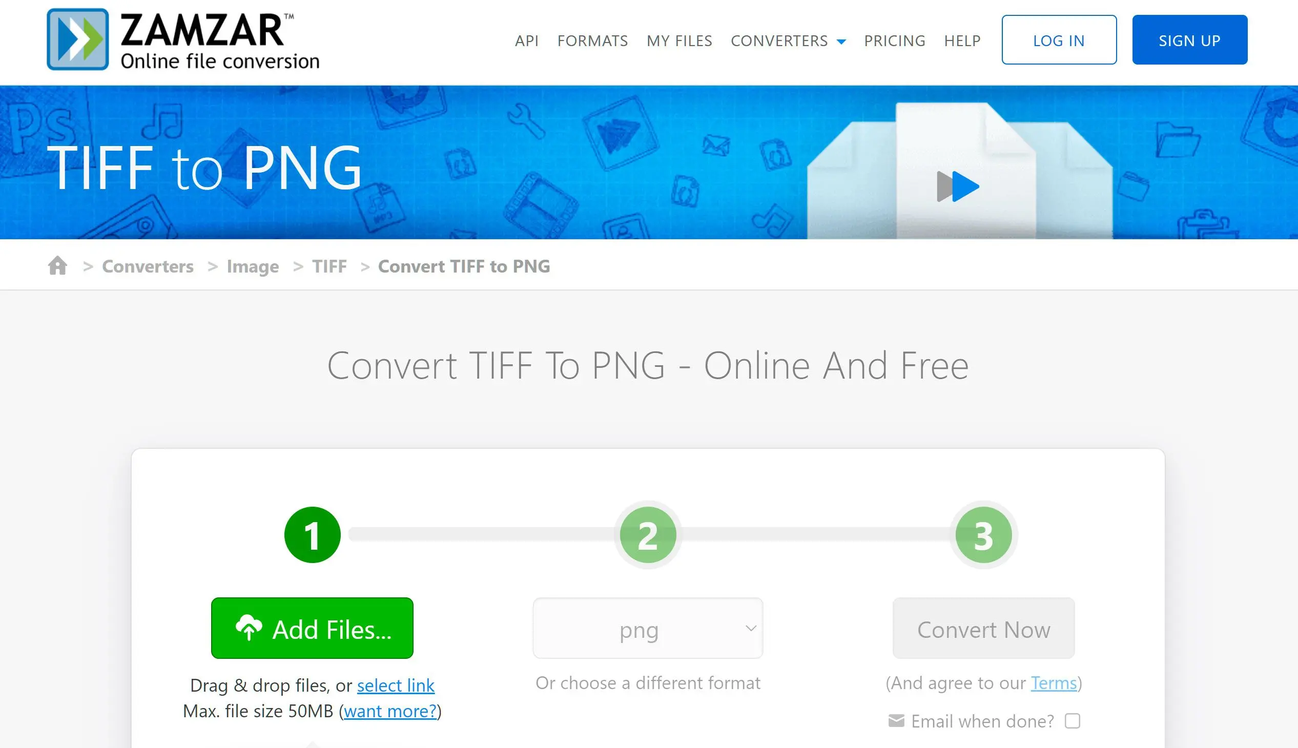 Ouvrir le convertisseur en ligne TIFF to PNG..