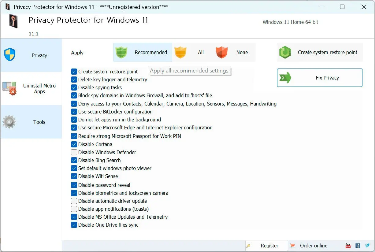 Privacy Protector for Windows 11 Capture d