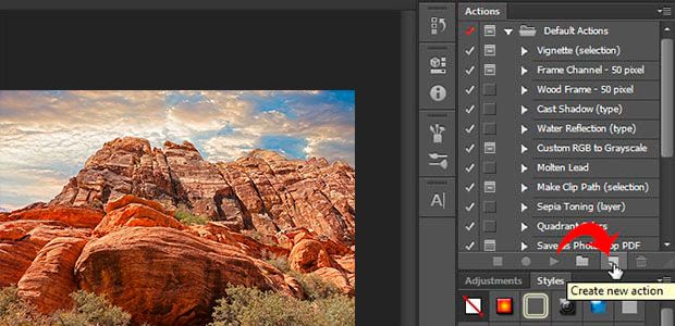 Créer une nouvelle action dans Photoshop.