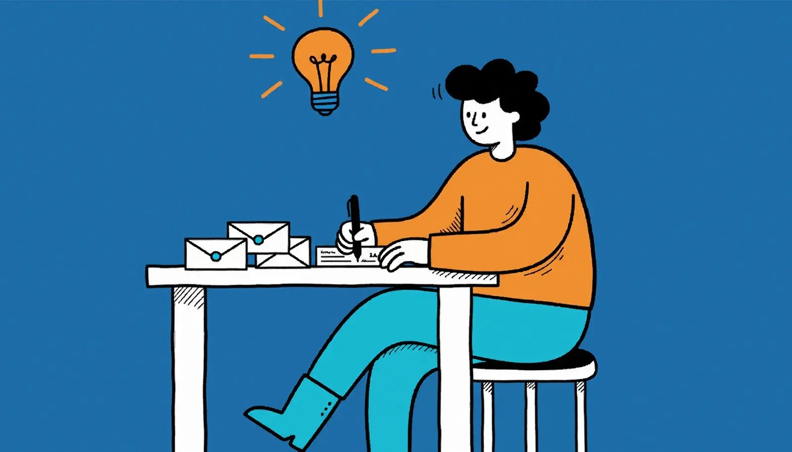 Une table de cuisine avec un chèque personnel et quelques enveloppes.