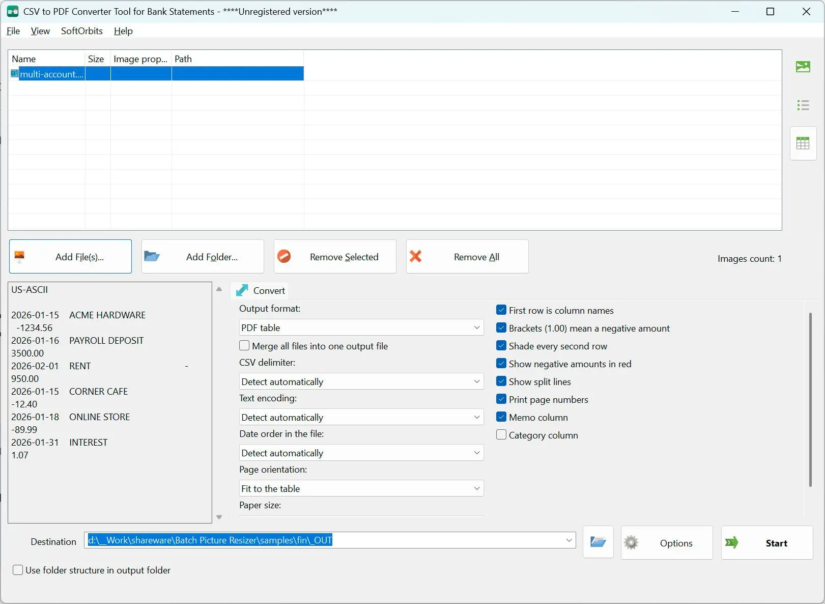 CSV to PDF Converter Capture d