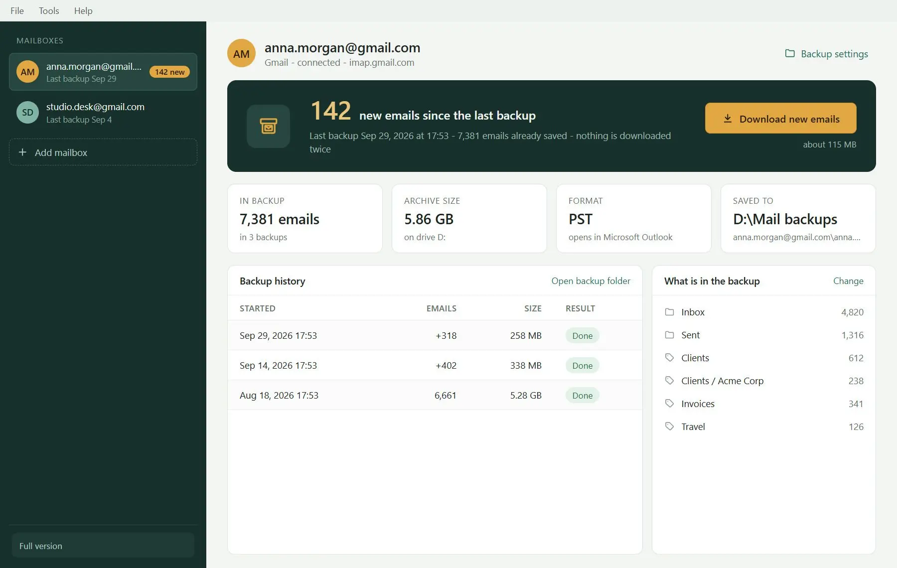 Gmail Backup & Export Software to PST and MBOX Capture d