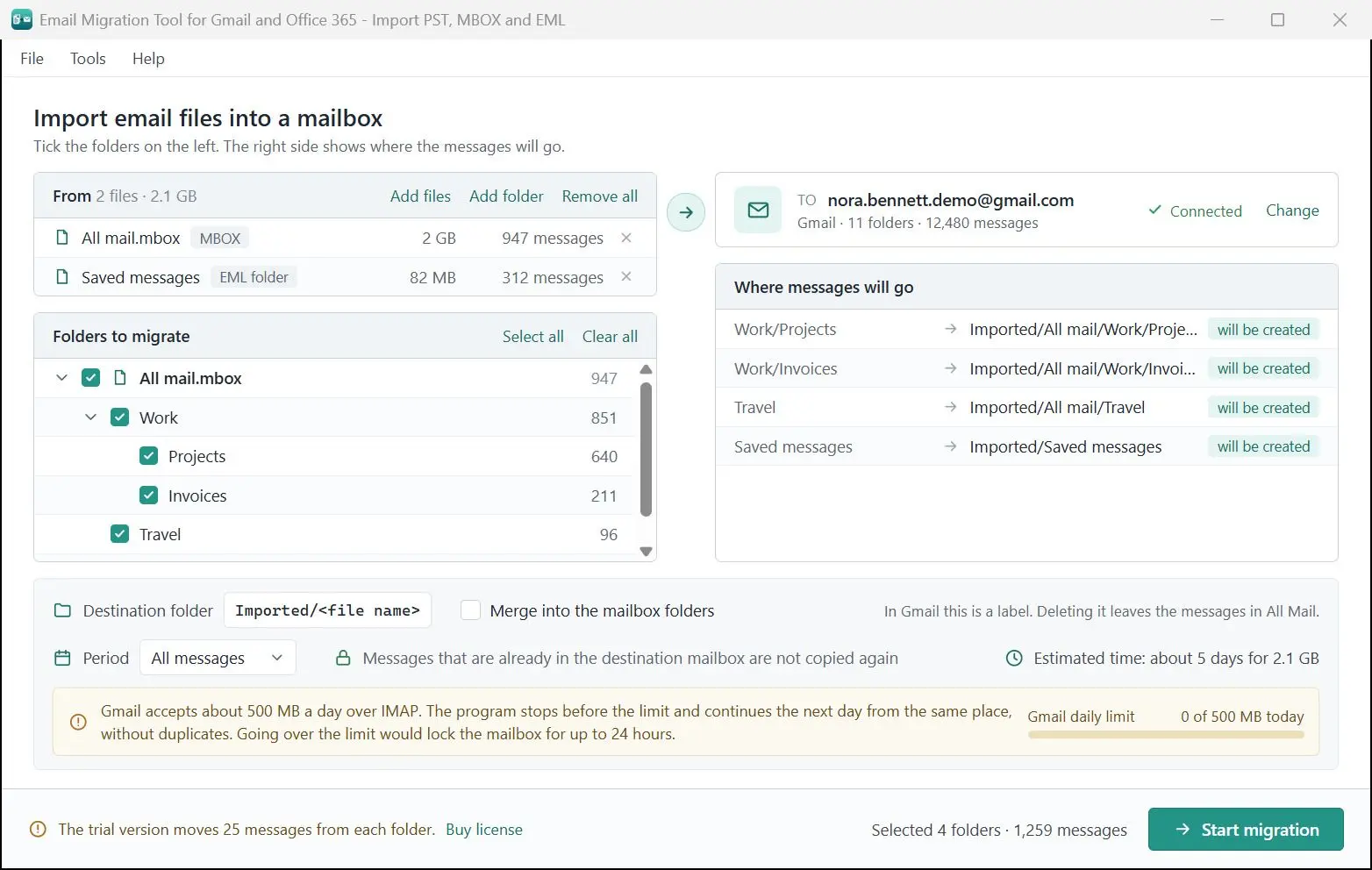Email Migration Tool for Gmail and Office 365 - Import PST, MBOX and EML Capture d