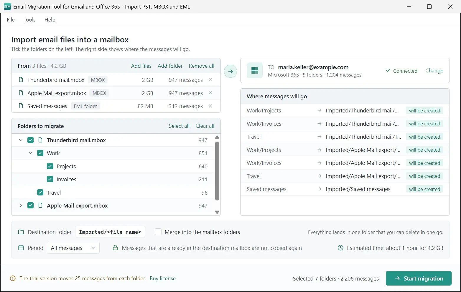 Email Migration Tool for Gmail and Office 365 - Import PST, MBOX and EML Capture d