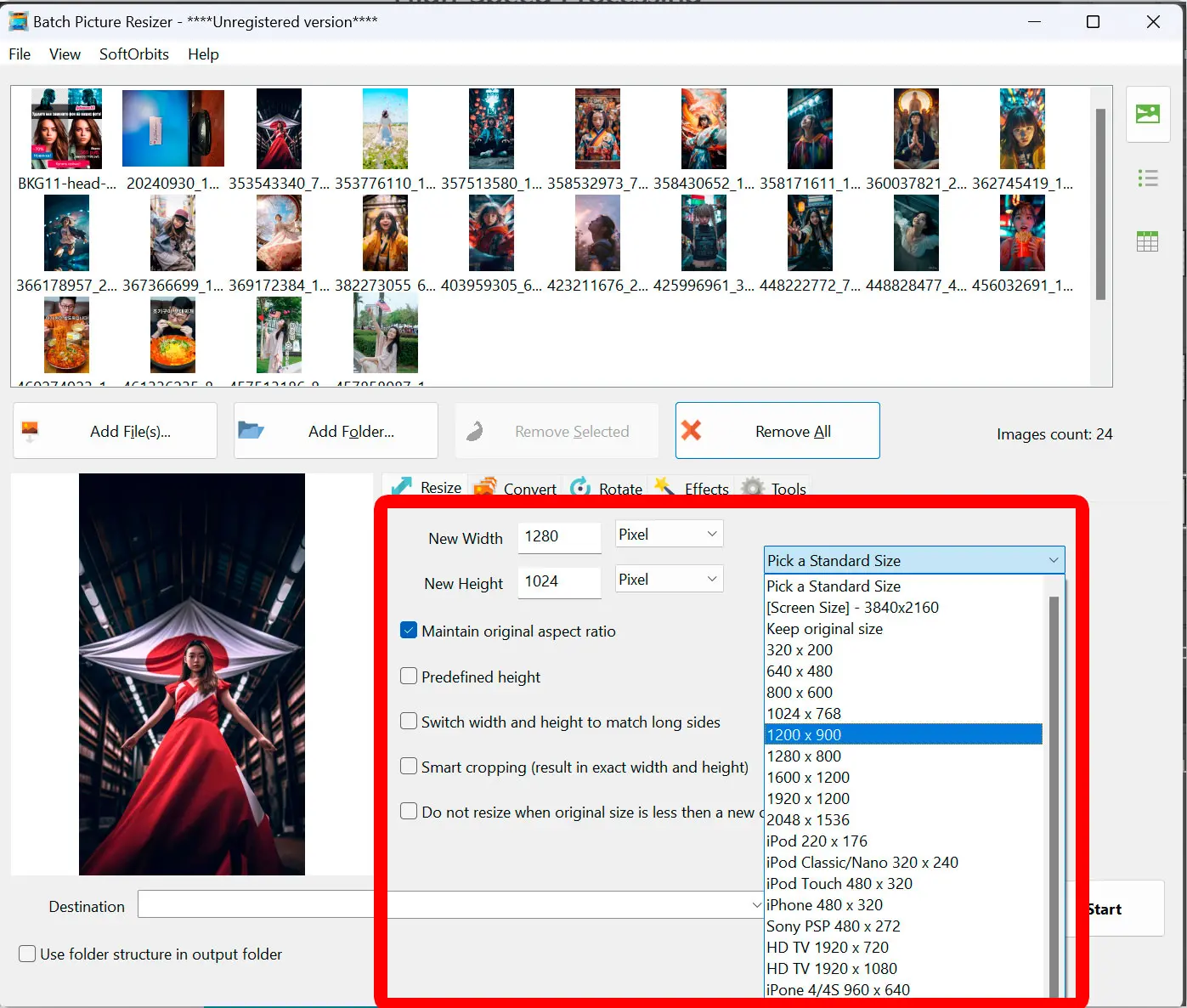 Définir les tailles cibles.