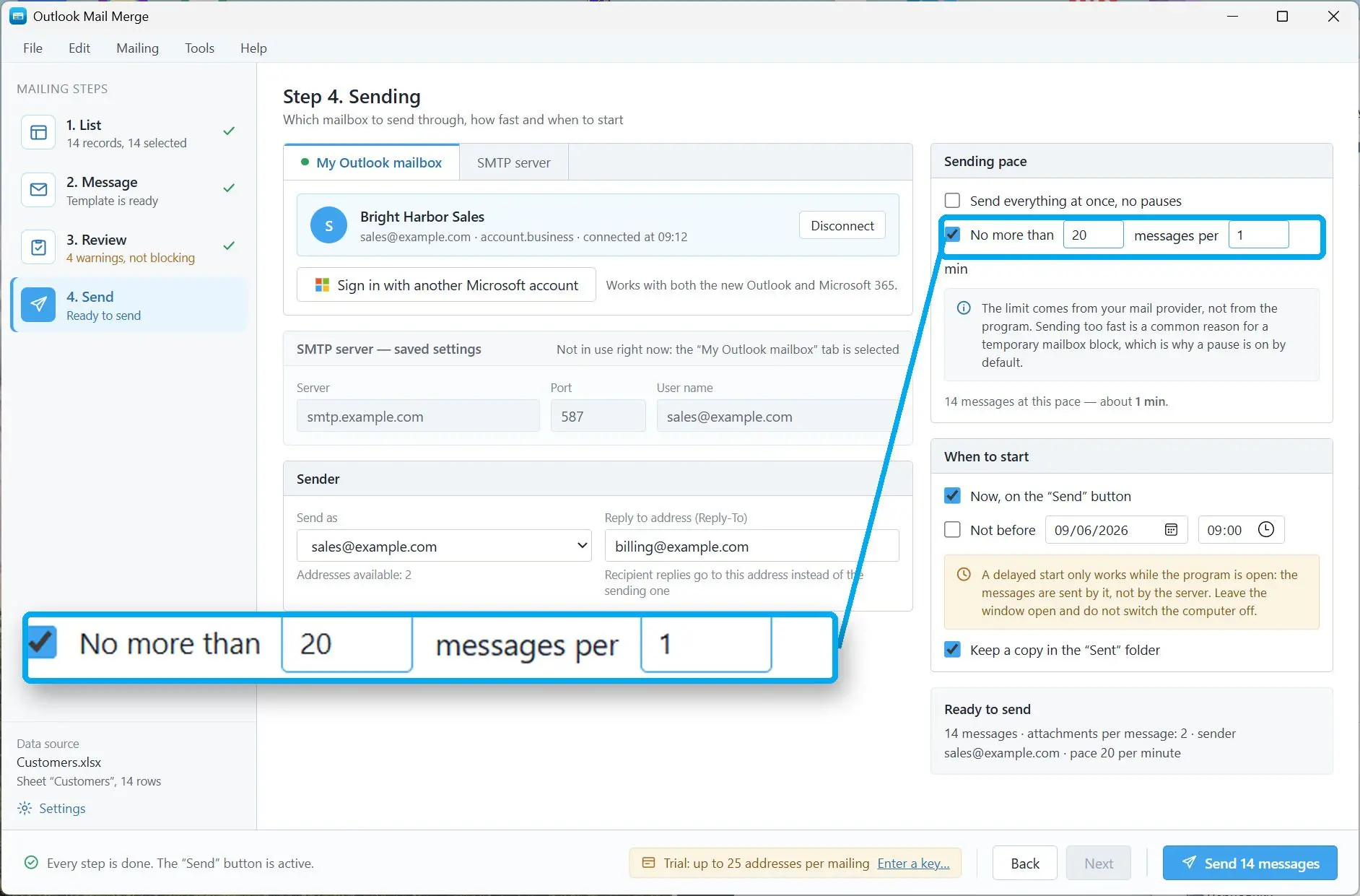 Connectez votre boîte de messagerie et lancez l