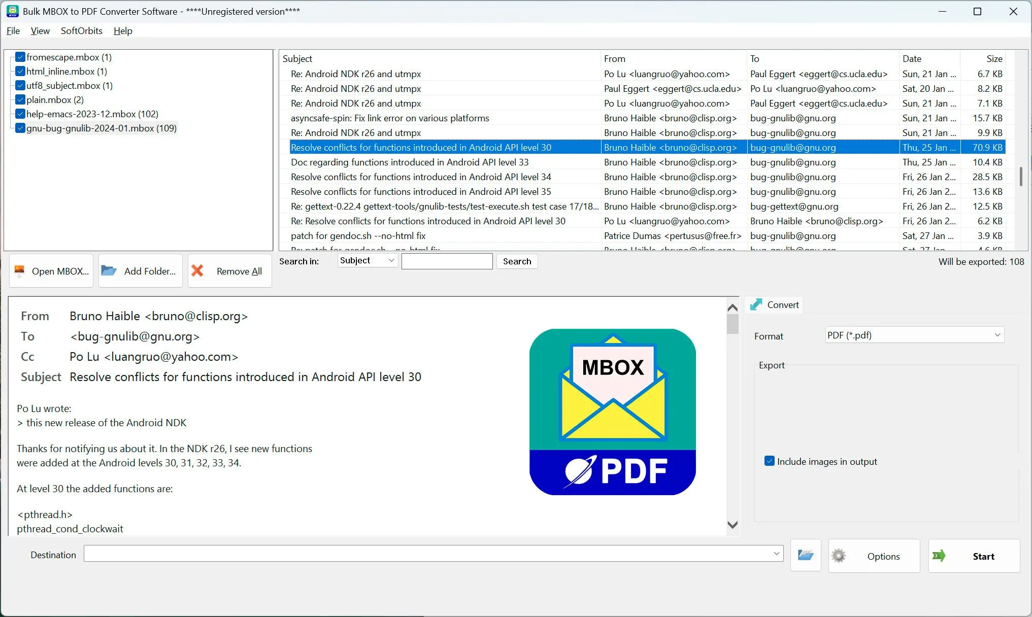 MBOX to PDF Converter Software Capture d