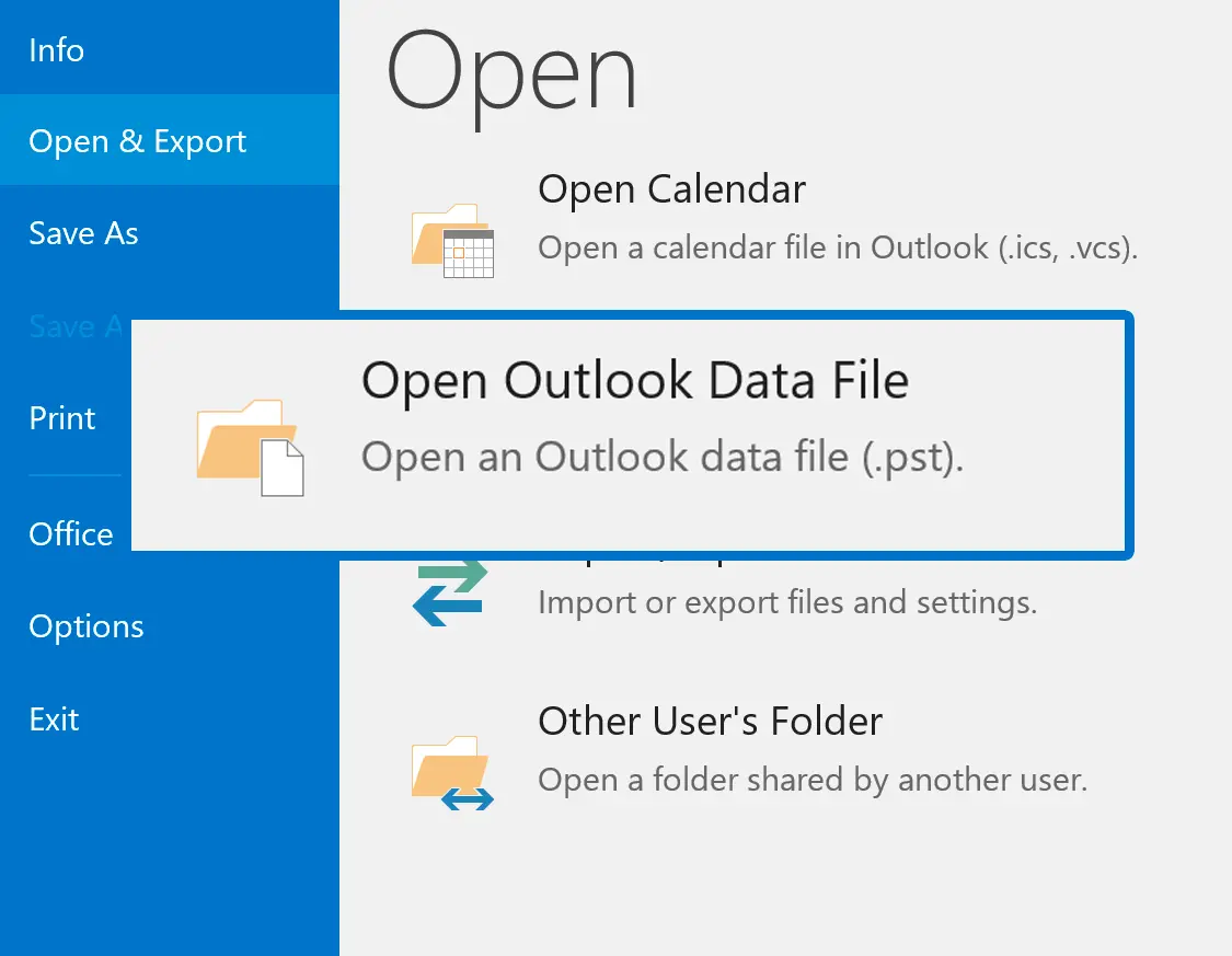 Ouvrir le PST dans Outlook.