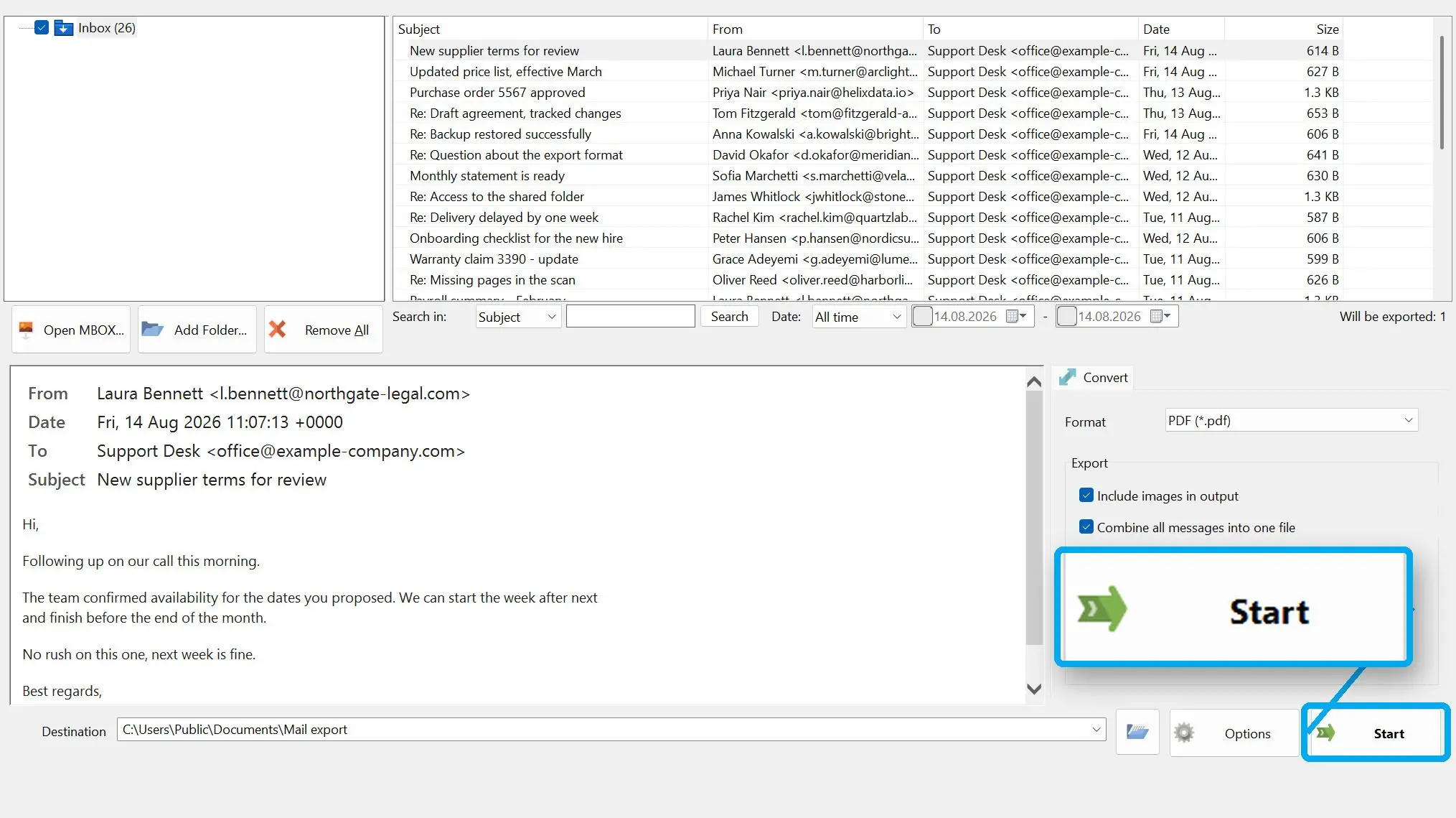 MBOX to PDF Converter Software Capture d