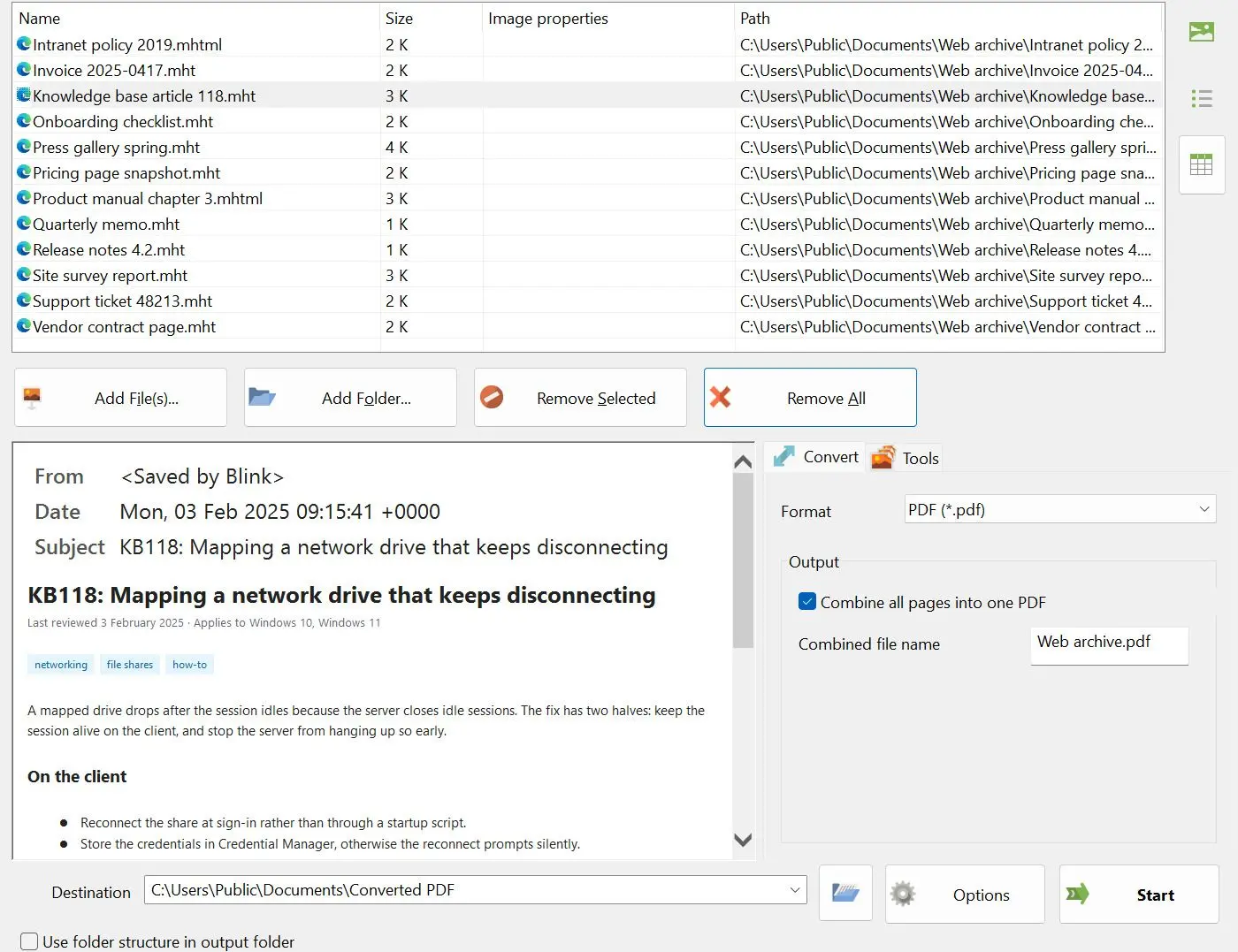 MHTML to PDF Converter Capture d