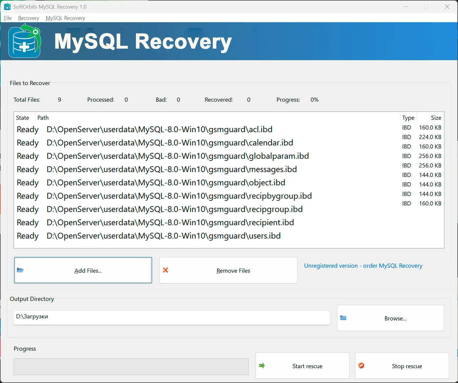 Ajouter des fichiers de base de données.
