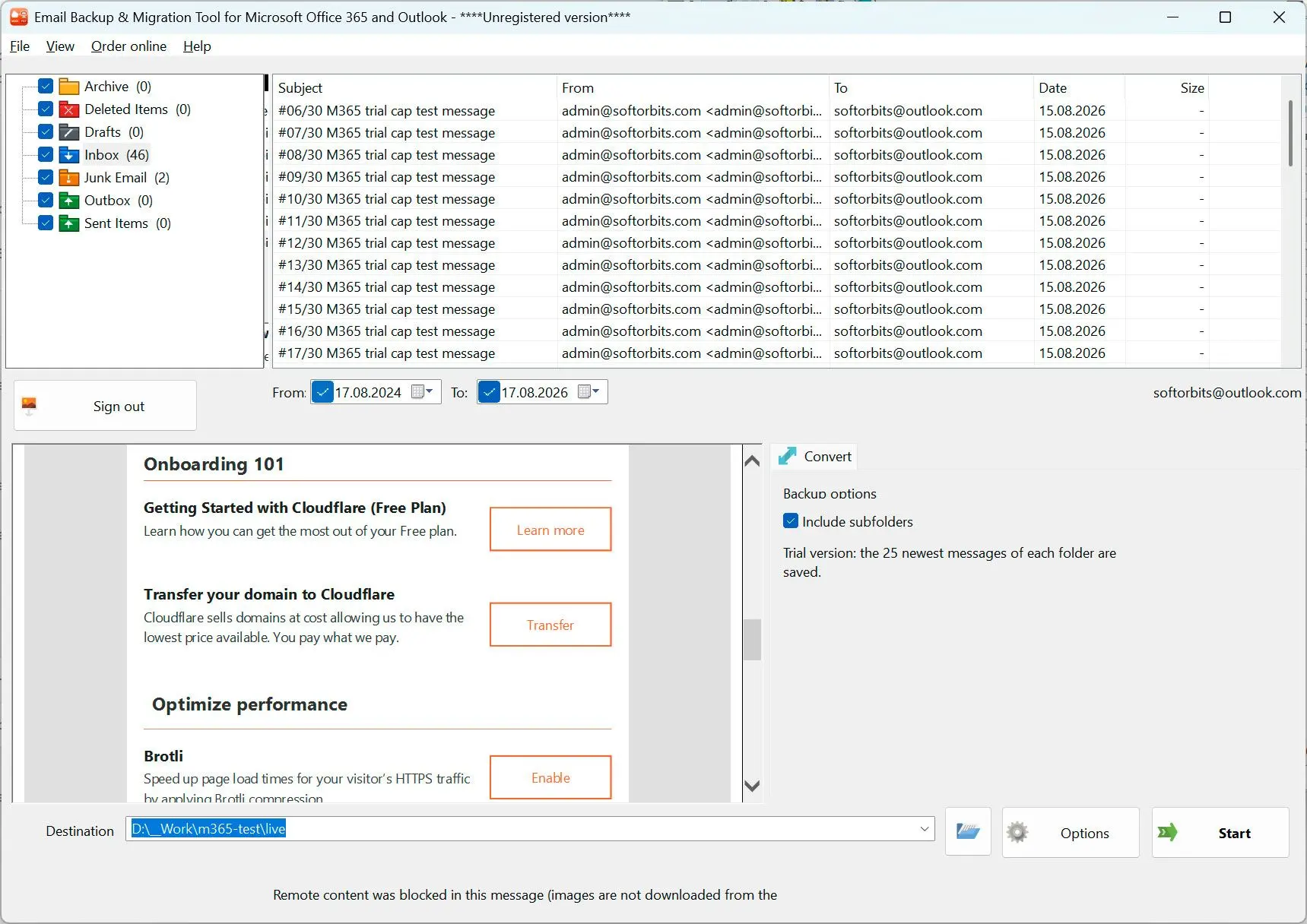 Email Backup & Migration Tool for Microsoft Office 365 and Outlook Capture d