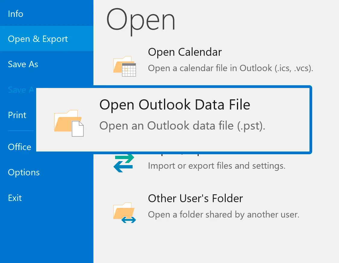 Ouvrir le PST dans Outlook.