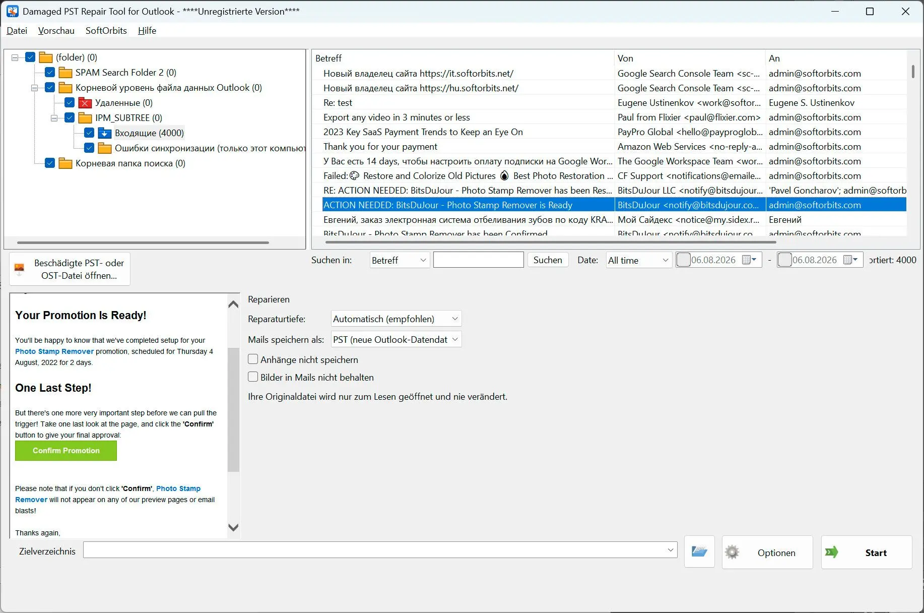 PST Repair Tool for Outlook Capture d