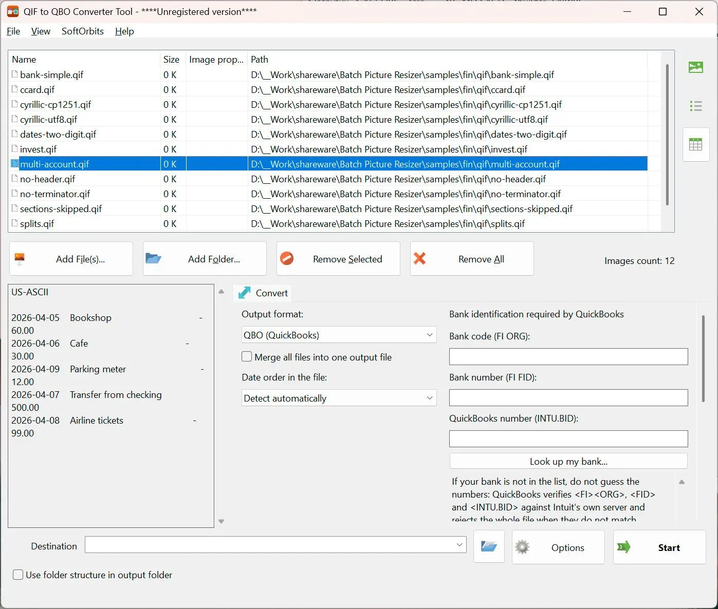 QIF to QBO Converter Capture d