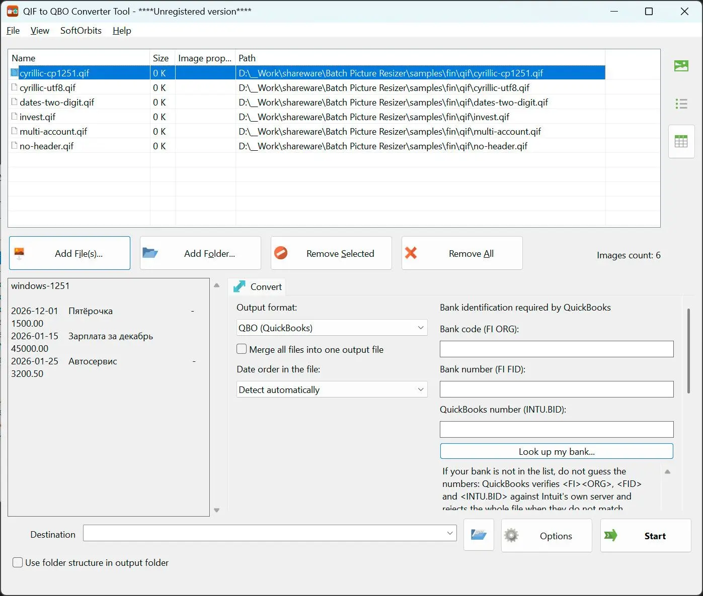 QIF to QBO Converter Capture d