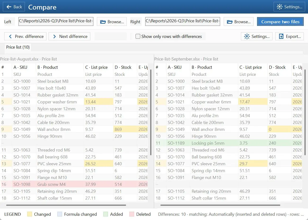 Spreadsheet Compare & Merge Tool for Excel - Combine Excel Files into One Capture d