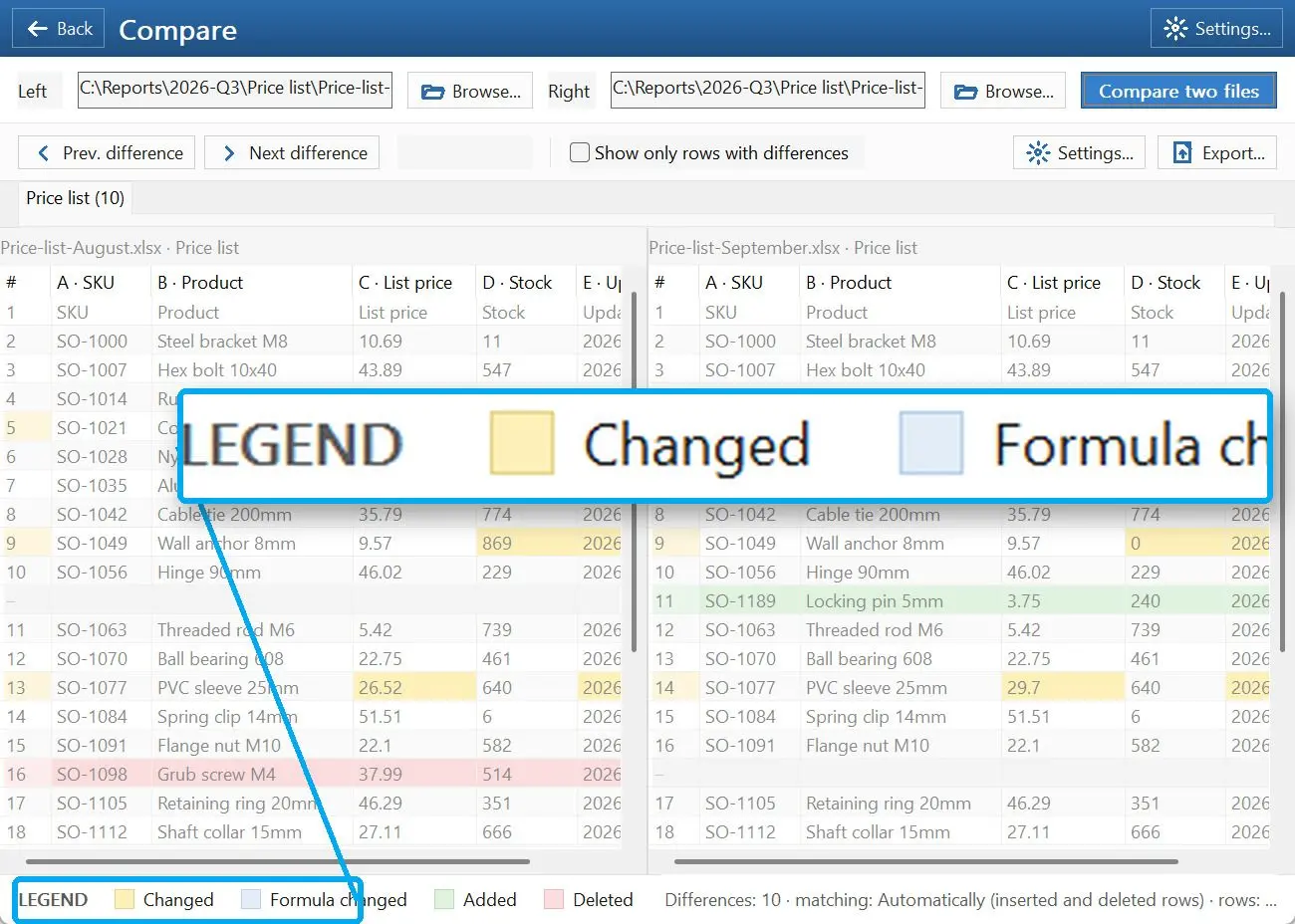 Comparer deux classeurs Excel.