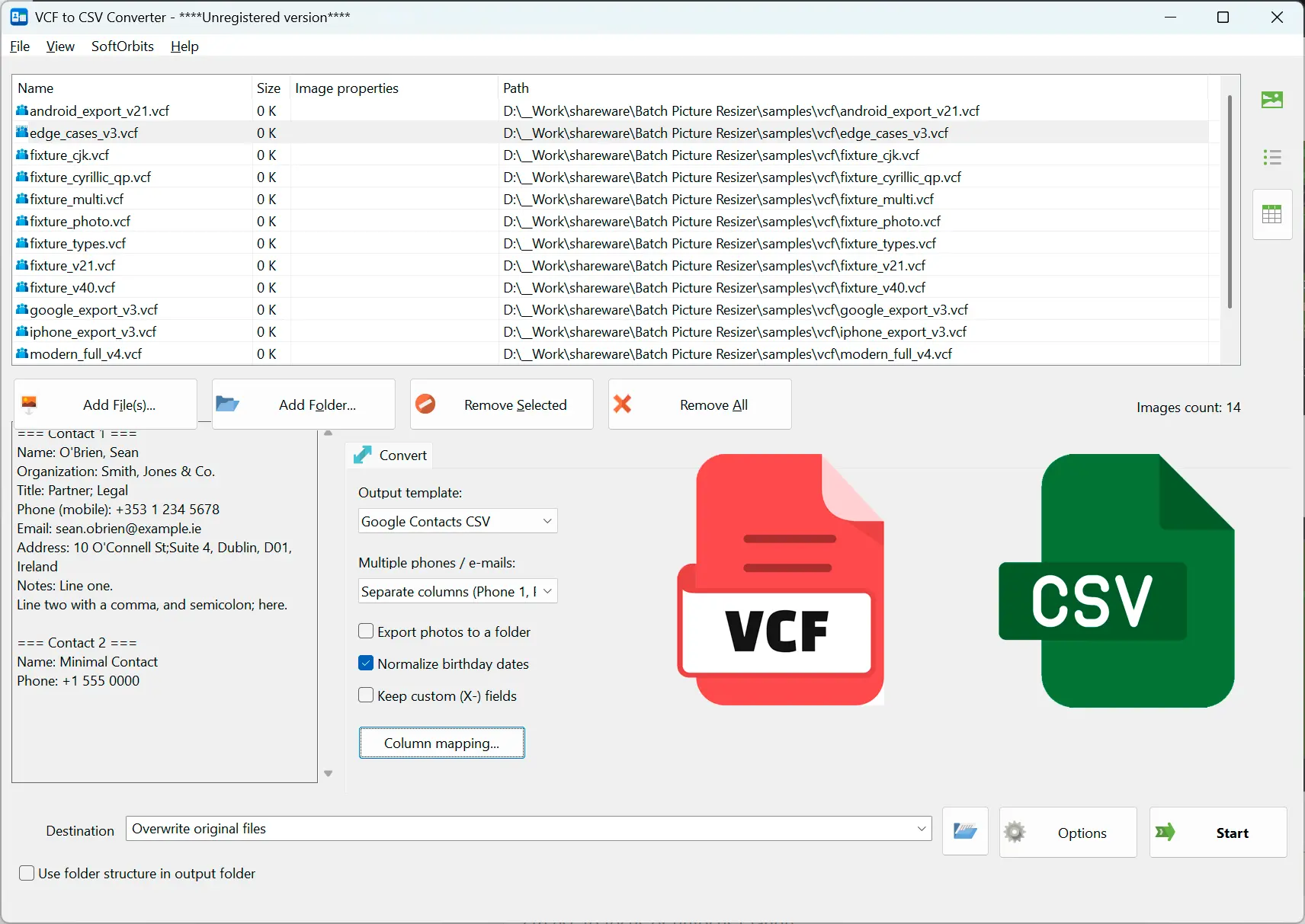 VCF to CSV Converter Software Capture d