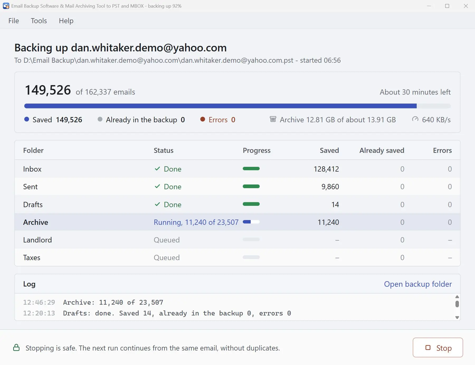 Email Backup Software & Mail Archiving Tool to PST and MBOX Capture d