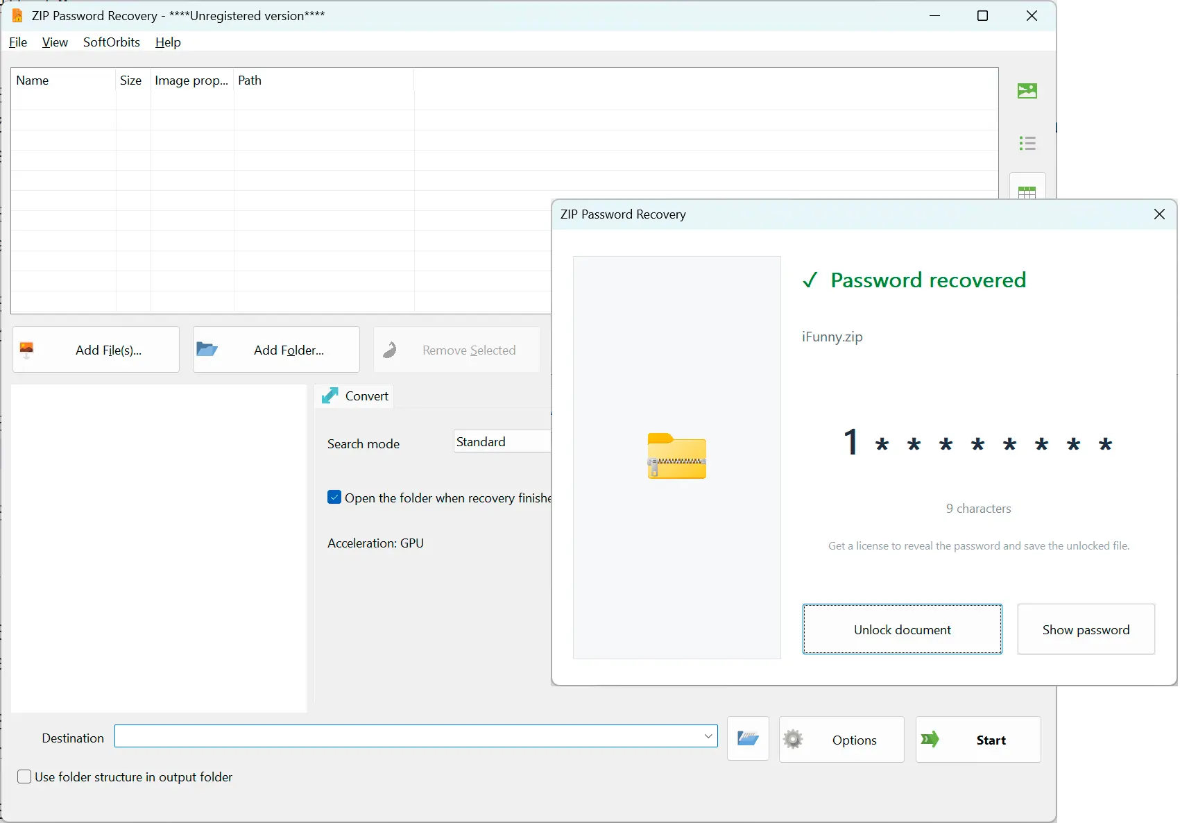 ZIP Password Recovery Capture d