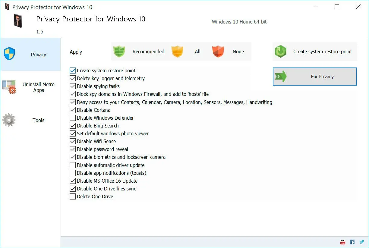 Privacy Protector for Windows 11 Capture d